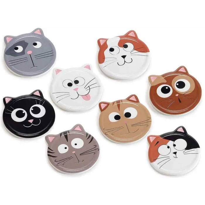 Set van 4 glanzende keramische onderzetters "Funny Cats"