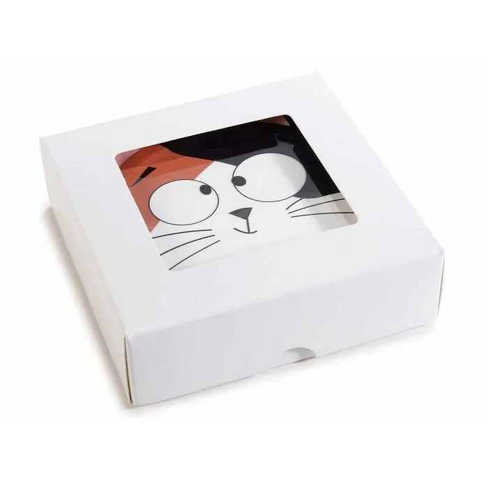 Set van 4 glanzende keramische onderzetters "Funny Cats"