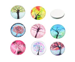 Mix glas cabochons rond met boom 10 stuks
