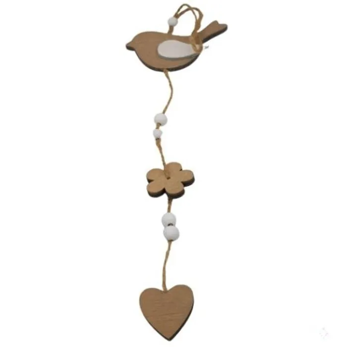 Houten hanger Vogel - Bloem - Hart