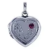 Zilveren Medaillon hart met rood steentje