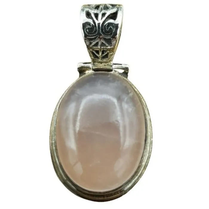 Rozenkwarts hanger zilver