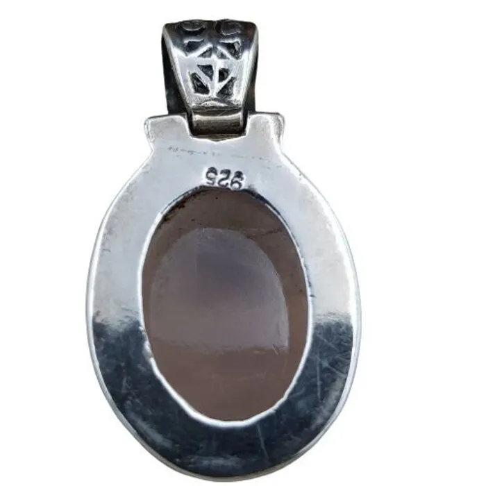 Rozenkwarts hanger zilver