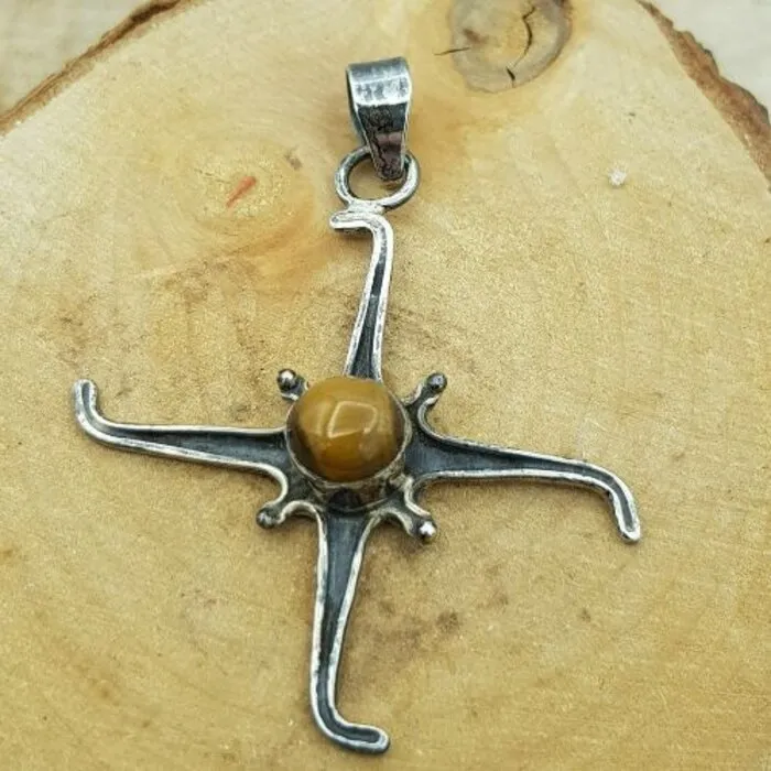 Tijgeroog hanger zilver zon