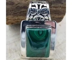 Malachiet hanger zilver rechthoek