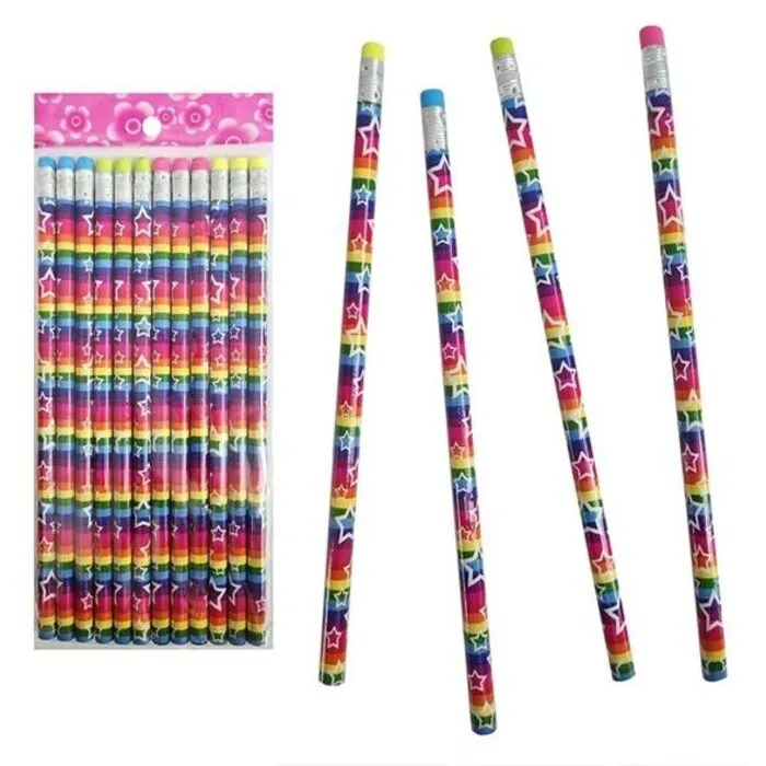Potloden 12 stuks regenboog met sterretjes