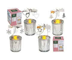 Kerst theelichthouder met roterende kerstfiguren