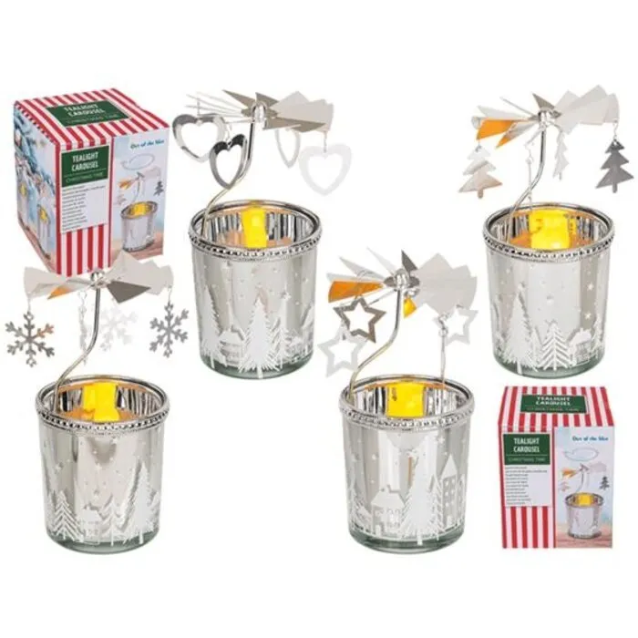 Kerst theelichthouder met roterende kerstfiguren