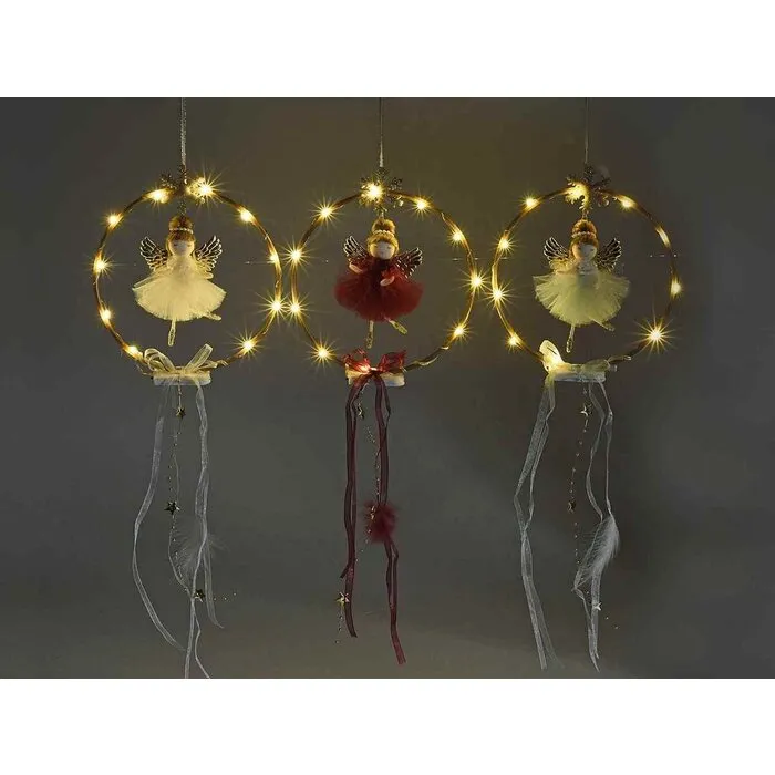 Kerstengel in cirkel met ledlicht