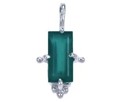 Zilver hanger Groene onyx  rechthoek