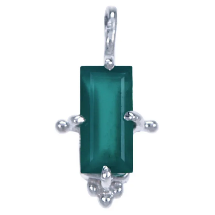 Zilver hanger Groene onyx  rechthoek
