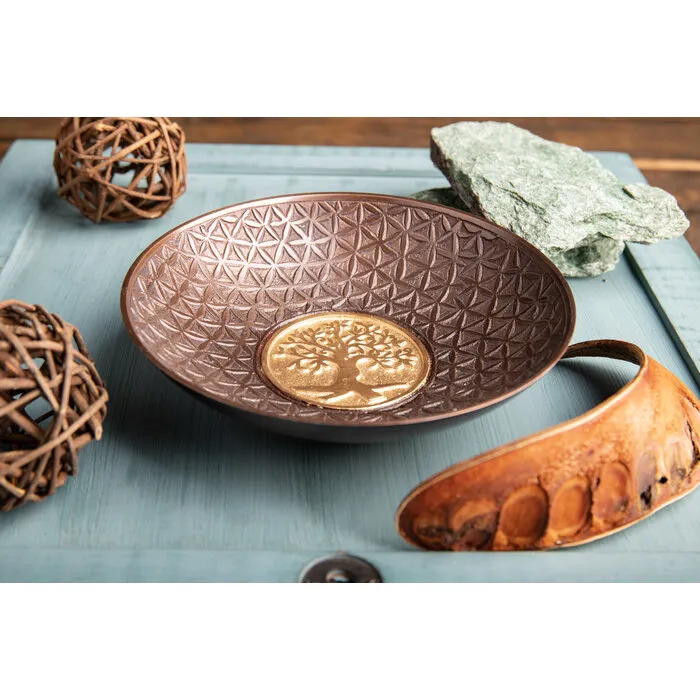 Kom levensboom aluminium antiek