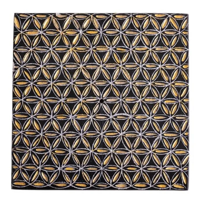 Levensbloem vierkante wierookhouder zwart en goud