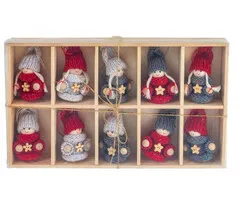 Houten kerstpoppetje met gehaakte jurk 10 stuks