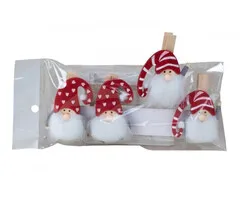 Vilten kerstmannen met houten clips, set van 4