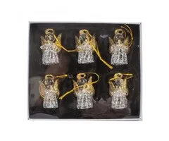 Glazen engelen met gouden glitters, set van 6