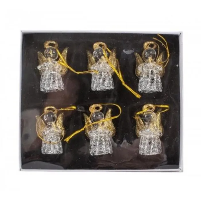 Glazen engelen met gouden glitters, set van 6
