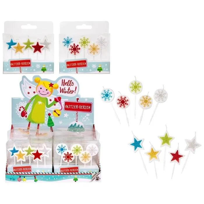 Kerst Glitterkaarsjes set van 5