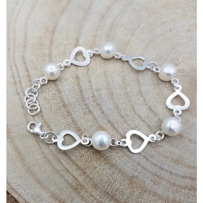 Armband zilver hart parel