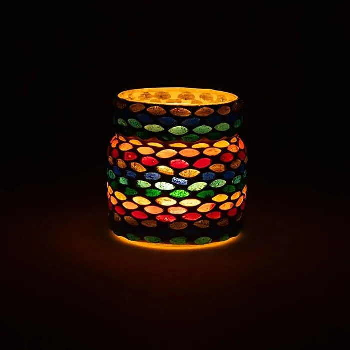 Mozaïek theelichthouder chakra kleuren