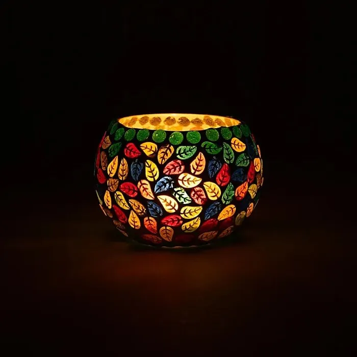 Mozaïek theelichthouder bladeren