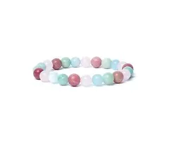 Armband aquamarijn/ rozenkwarts/ amazoniet/ thuliet 8 mm