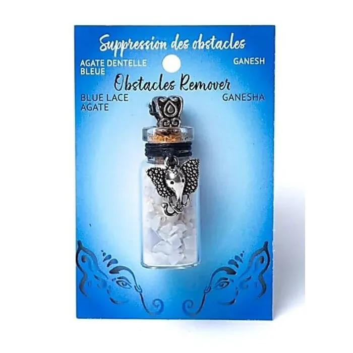 Geschenkflesje aan koord met chalcedoon en Ganesha