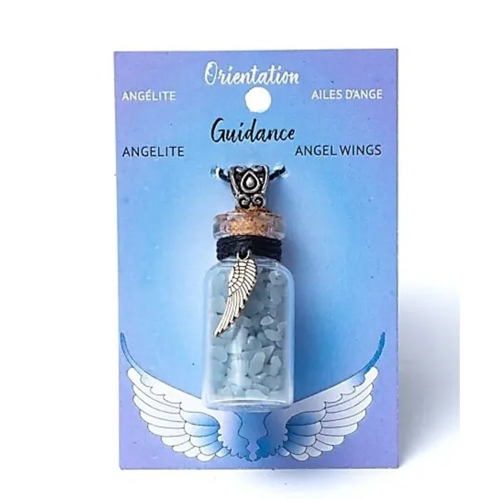 Geschenkflesje aan koord met angeliet en engelenvleugel