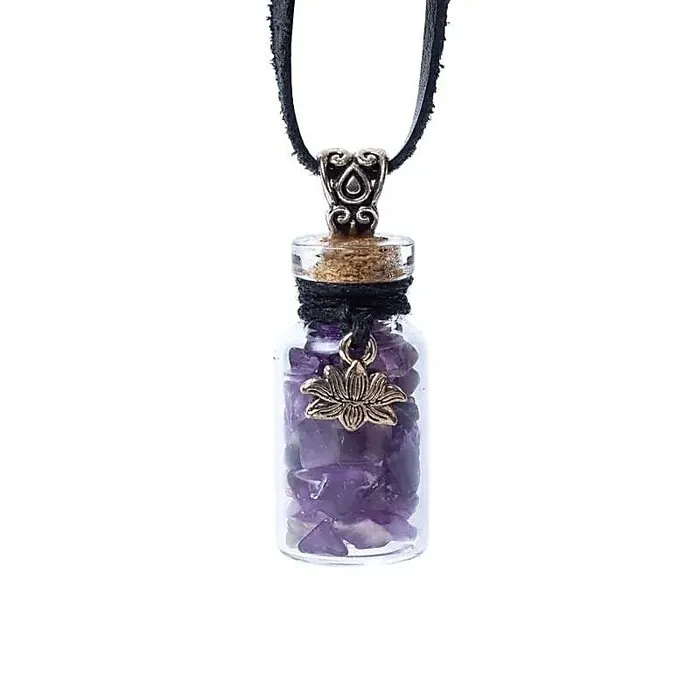 Geschenkflesje aan koord met amethist en lotus
