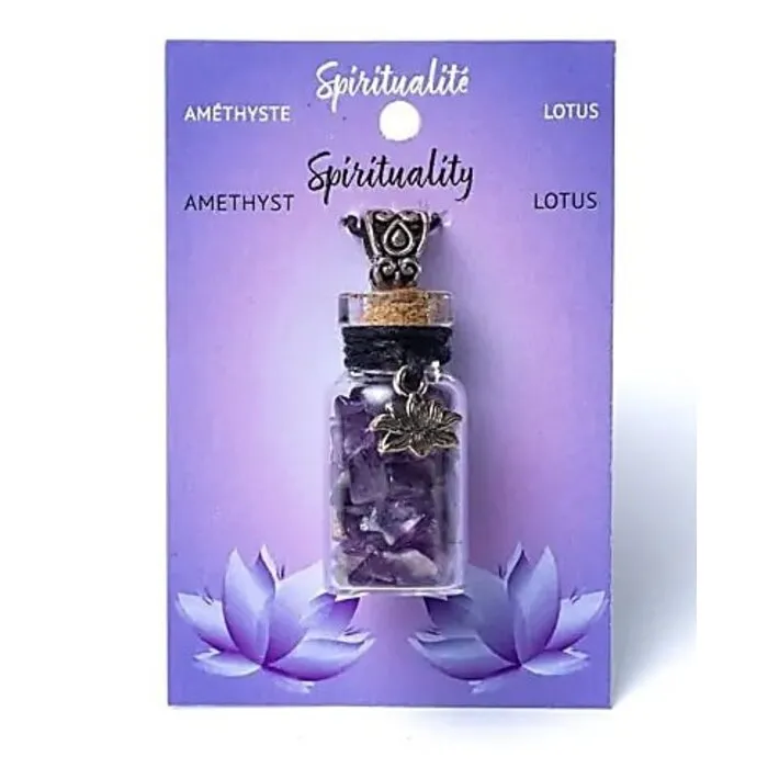 Geschenkflesje aan koord met amethist en lotus