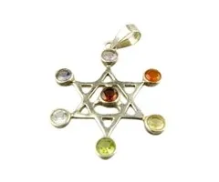 Davidster zilver met chakra steentjes