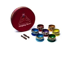 Chakra klankschalen set gekleurd met draagtas 8 cm