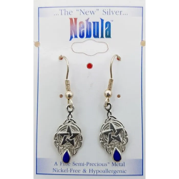 Oorbellen new zilver met pentagram en lapis lazuli steentje