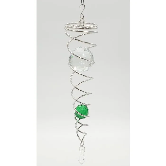 Spiraal wind spinner met groene bol