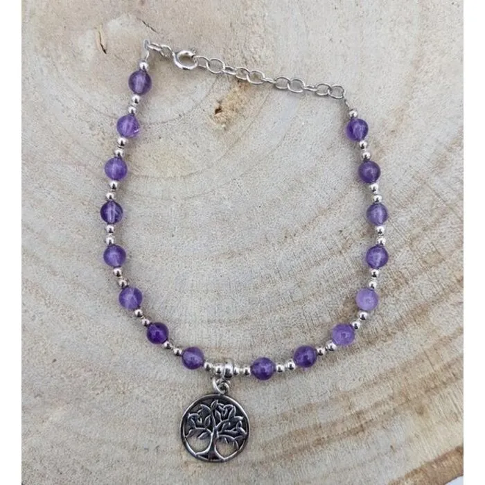 Armband Amethist zilver met levensboom