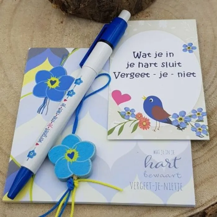 Pen vergeet mij nietje & Notitieblokje