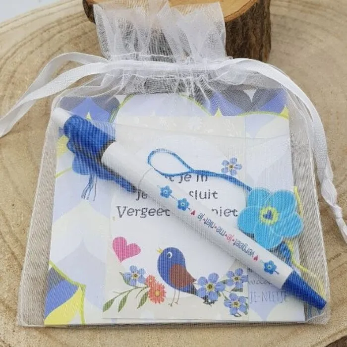 Pen vergeet mij nietje & Notitieblokje