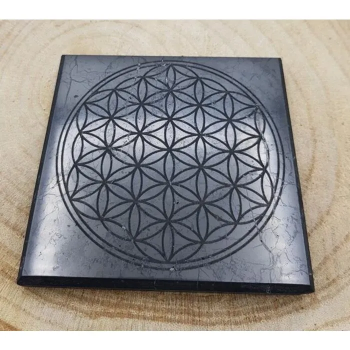 Shungiet plaat 10 cm met flower of life