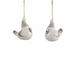 Kerst vogel keramiek wit 2 stuks