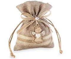 Jute zakje met houten engel