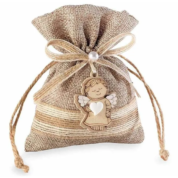Jute zakje met houten engel
