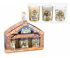 Kerststal met 3 geurkaarsen in glazen pot