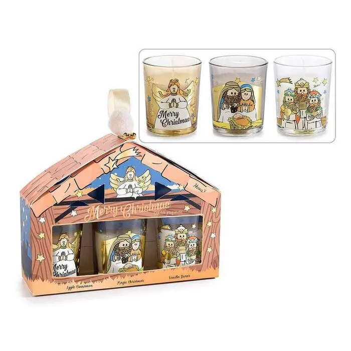 Kerststal met 3 geurkaarsen in glazen pot