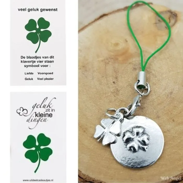Klavertje Vier Gelukshanger Metaal Rond met kaartje