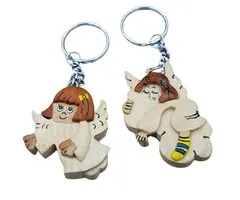 Engel Sleutelhanger Hout - Set van 2