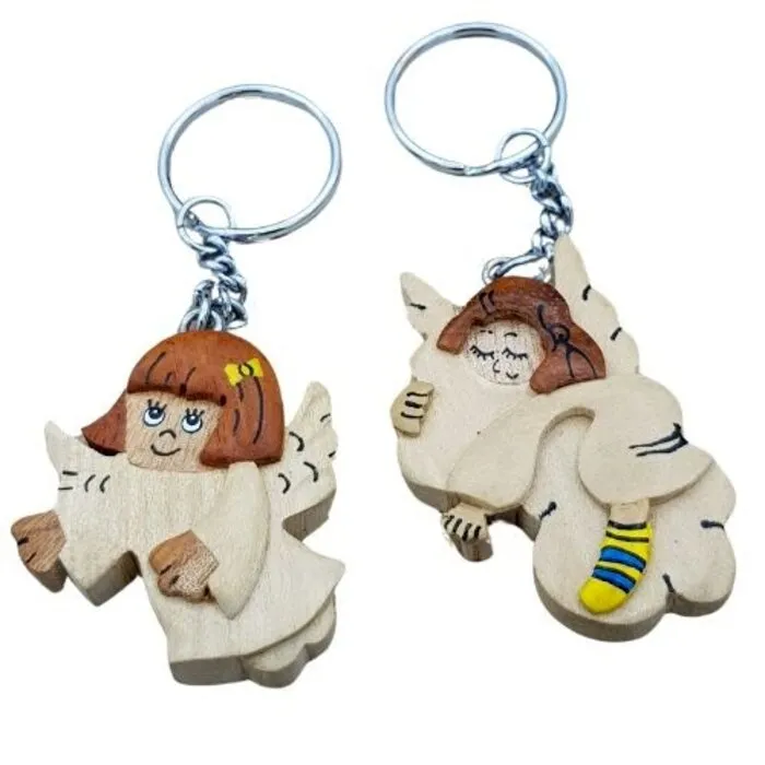 Engel Sleutelhanger Hout - Set van 2