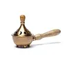 Messing wierookbrander met houten handvat