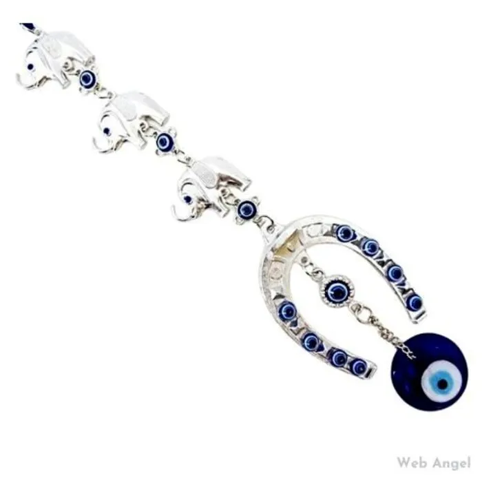 Boze oog hanger met olifanten en hoefijzer