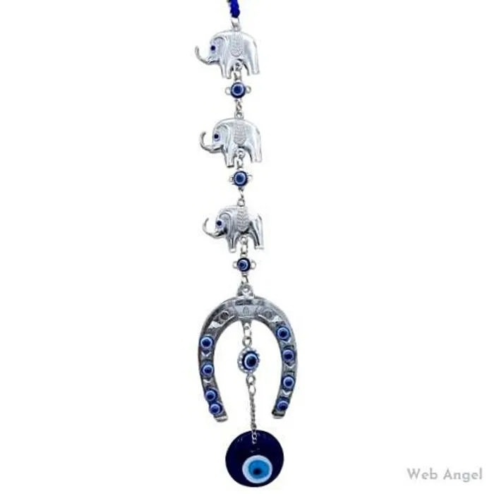 Boze oog hanger met olifanten en hoefijzer