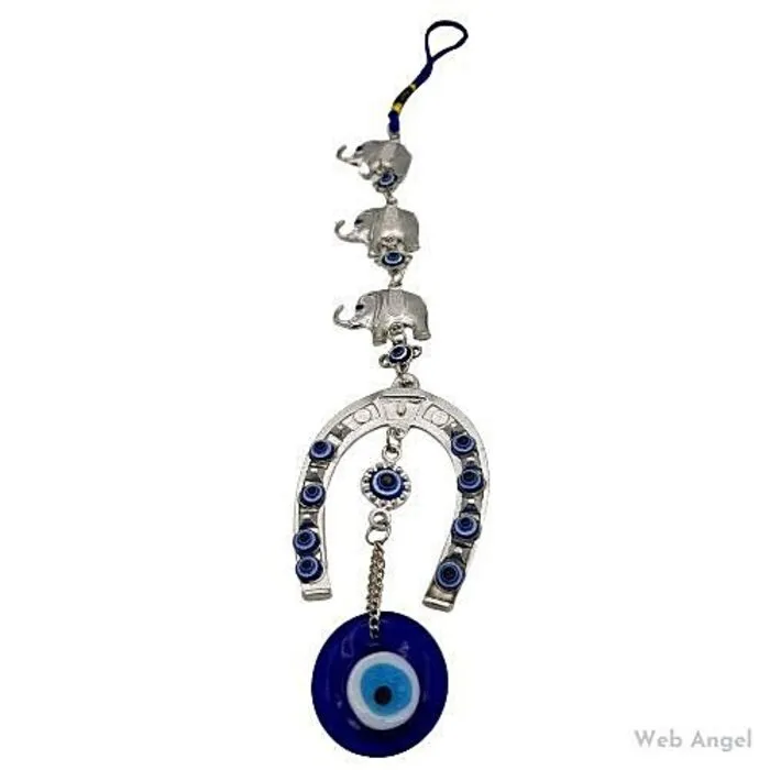 Boze oog hanger met olifanten en hoefijzer
